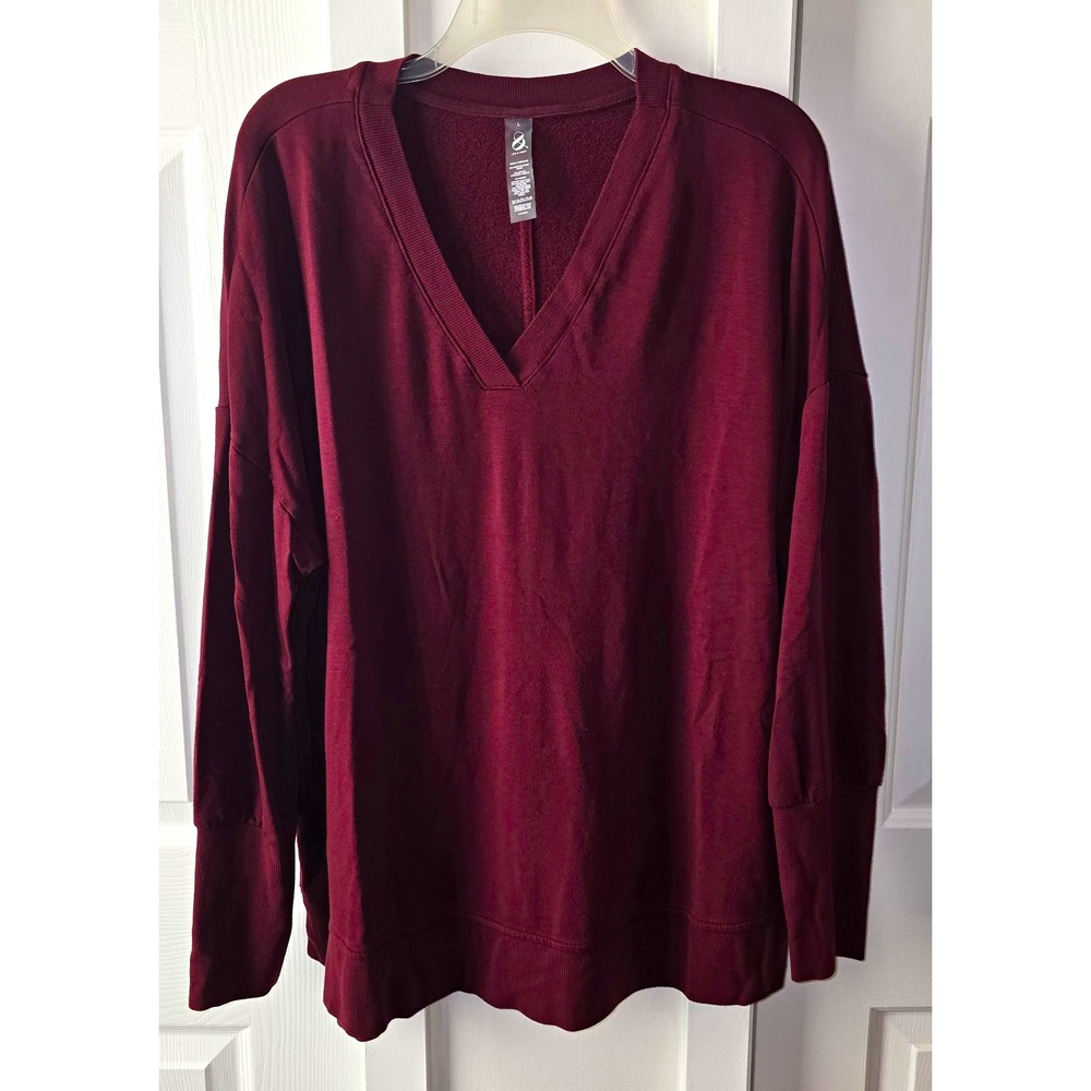 Lou & Grey Womens Burgundy Solid Knit V-Neck Long Sleeve Pullover Sweater L